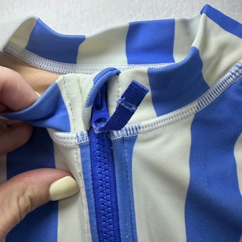 Crewcuts Girls Rash Guard Swimsuit Striped Long Sleeve UPF 50+ Blue Size 10 NWOT